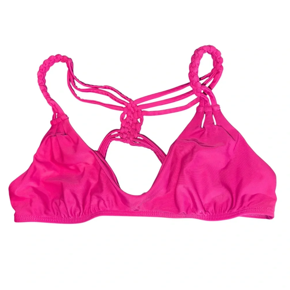 FRANKI’S BIKINI Marina Raspberry Pink Crochet Triangle Bikini Top Size Small